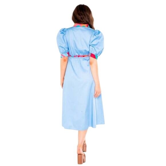 Alden Adair Taylor Puff Sleeve Contrast Trim Midi Dress in Roller Skate XL - Picture 2 of 11